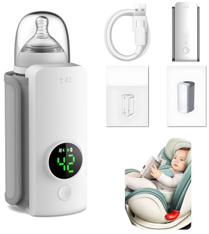 Elprico Tragbarer Flaschenwärmer Baby, 6000 MAh Drahtloses Milchwärmer mit Intelligenter Temperaturkontrolle, Schneller Heizung und 48H Warm Warm, Reiseflaschenwärmer für MAM