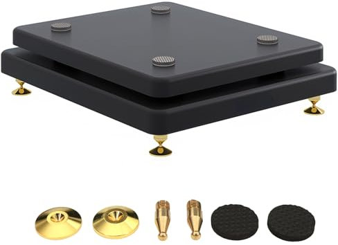 Support D'isolation Pour Caisson De Basses À 2 Étages,Plate-Forme De Pieds D'isolation Pour Haut-Parleur,Base Stabilisatrice,avec Clou En Cuivre Fixe,Pour Studio De Cinéma Maison(Black C,25x35cm)