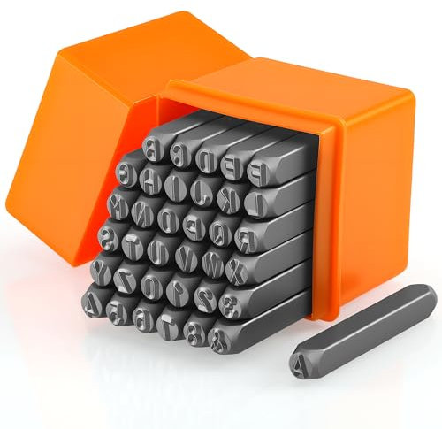 Starvortex 36 Stück Schlagzahlen 6mm, Langlebig Kohlenstoffstahl Schlagbuchstaben, Zahlen und Symbole Metallstempel (A-Z, 0-9, &)，Metallbuchstaben Prägestempel für Holz Kunststoff Leder
