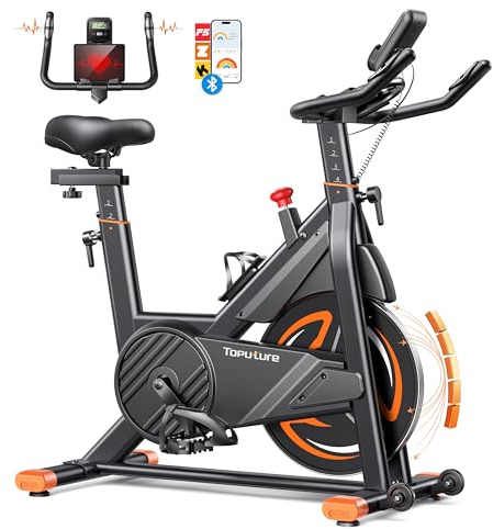 2026 Versión Toputure Bicicleta Estatica con Pulsómetro y APP, Bici Estatica Profesional Ultra Silenciosa y Estable, Asiento Cómodo, Soporte para Tableta y Portabotellas, Volante 15 KG, MAX 160KG