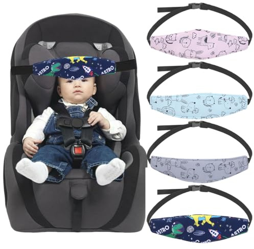 YUPZAR 4 Piezas Reposacabezas de coche para niños, sujeta cabezas coche para niños, Cintas Para La Cabeza Para Sillas De Coche, Protección Para El Cuello, Hombros