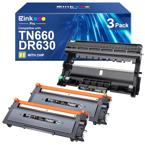 E-Z Ink Pro TN660 Toner Cartridges & DR630 Drum Unit Replacement for Brother TN660 TN-660 TN630 DR630 High Yield to use with HL-L2300D HL-L2360DW DCP-L2520DW MFC-L2700DW MFC-L2740DW (Black, 3 Pack)