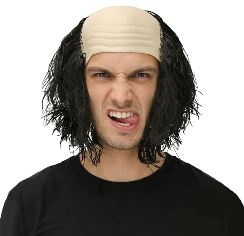 GYIOFAI Peluca calva para adultos, peluca de monje, cosplay realista de hombre calvo, para Halloween, carnaval, fiesta temática, cosplay de anciano (Negro)