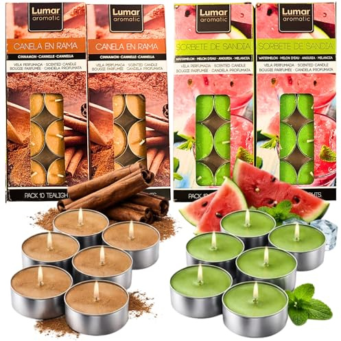 Velas Aromáticas de Té (40 Unidades) – Canela & Sorbete de Sandía – Tealights Perfumadas para Decoración, Aromaterapia y Regalos – Ambientador Natural para Hogar, Meditación y Rituales