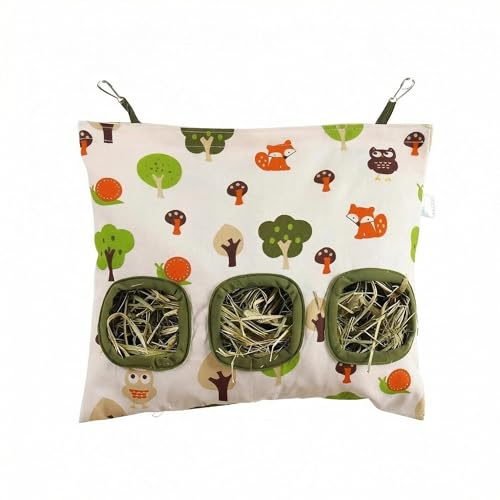 Hay Feeder Rabbit, RARITYLL Hanging Hay Bag with 3 Windows, White, 35x28cm Small Animal Feeder for Guinea Pigs, Bunnies, Chinchillas, Hamsters