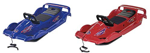 Set BESTEHEND AUS 2 BOBS IN ROT UND BLAU BOB ZWEISITZER ALPENGAUDI DOUBLERACE SCHNEEBOB ROT UND BLAU CA. 114 X 55 X 28 cm FÜR Zwei BOB BIS 90 KG BELASTBAR