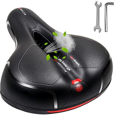 Fahrradsattel, Bequem Weich Memory Foam Ergonomisch Stoßdämpfend Atmungsaktiv Fahrrad Sattel, Indoor/Outdoor City Fahrradsitz mit Rotem Warnstreifen für Damen Herren Kinder, Rot