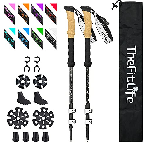 TheFitLife Carbon Fibre Trekking Poles - Collapsible and Telescopic Walking Poles, 2-Pack, Ultra Light, Extendable, Best Walking Sticks for Traveling Camping Hiking Mountaineering (White)