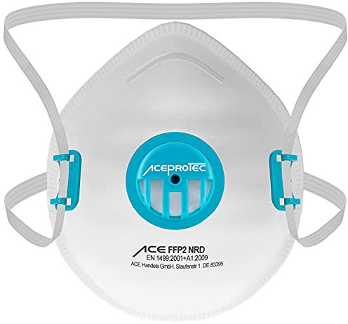 ACE ProTec FFP2 Lot de 10 masques anti-poussière jetables avec valve EN 149 contre la poussière de bois et de métal