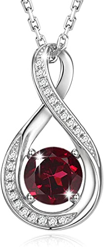 GEMLANTO 925 Sterling Silver Created Garnet Necklace January Birthstone Necklaces for Women Birthday Anniversary Jewelry Gifts for Mom Her Women, 18+2 inch Extend