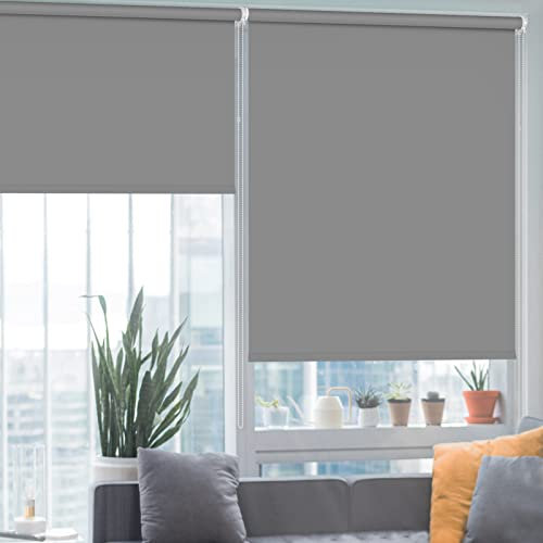 HIDODO Thermal Roller Window Blinds, Blackout Roller Blinds for Windows, Waterproof Fabric Blinds UV Protection Fit Bedroom, Living Room, Bathroom, Kitchen and Doors, 81 x 183 cm, Grey