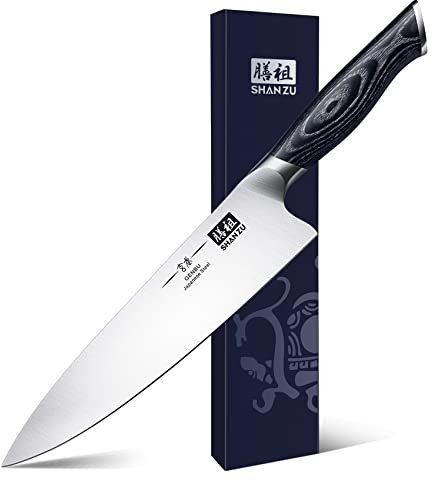 SHAN ZU Chef Knife, Kitchen Knife 8 inch Japanese Super Steel Sharp Chef's Knives Chopping Knife, Cooking Knife with K133 Ergonomic Handle- Genbu Series
