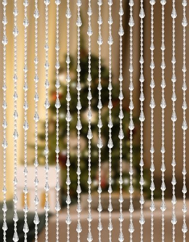 GeeComfy Cortina de Cuentas de Cristal de 35.5 x 79 Pulgadas, 45 hebras de acrílico para Colgar en Puerta, Ventana, Sala de Estar, Dormitorio, patrón de Ondas, Color Blanco