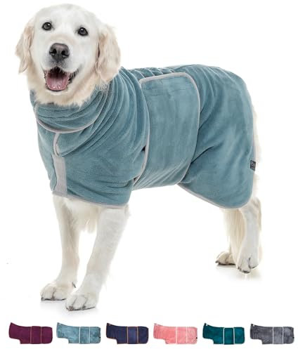 Lucky Paws® Hundebademantel – doppellagiger, Ultra-absorbierender & luxuriös weicher Bademantel Hund – Hunde in Minuten trocknen – Hundehandtuch & Hunde Bademantel in 1 (M, Petrolblau)