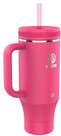 Takeya 40 oz Stainless Steel Tumbler with Lid and Two Straws, Premium Quality, Double Wall Insulated, Wiith Handle, Keep Drinks Cold for Up to 24 Hours, Dragon Fruit