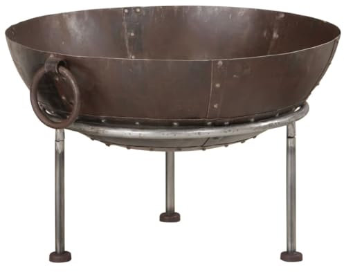 vidaXL Hoguera de hierro para exteriores, calentador de horno con asas, marrón, 55 x 55 x 38 cm, hoguera portátil para jardín/camping