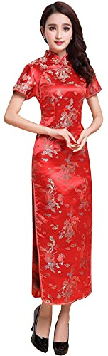 STIOEDYUAN Vestido Largo Cheongsam para Mujer, Vestido Largo de Noche de Manga Corta Ajustado Vestido Mujer