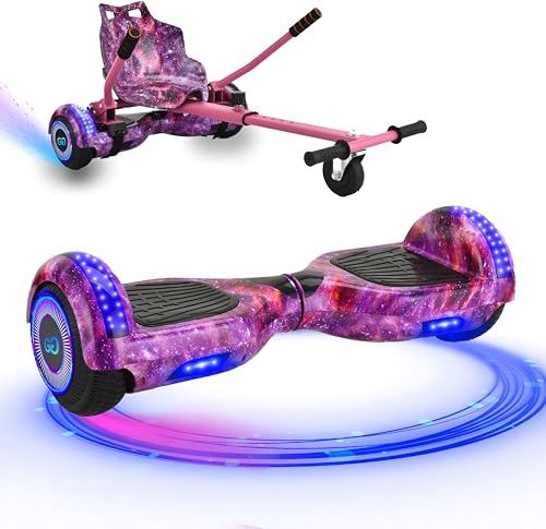 Gift Gadgets G1 Galaxy Pink Hoverboard & Hoverkart Bundle | Self-Balancing 6.5 Scooter with LED Lights & Bluetooth | Hoverboard and Kart Bundle | Hoverboard Go Kart Bundle for Kids, Teens, and Adults
