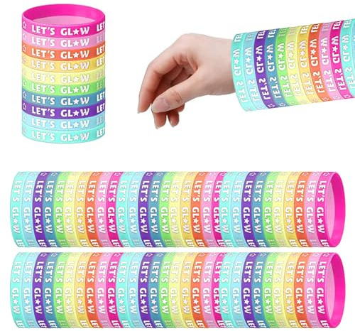 KAYEF 50 Bracciali Silicone per Bambini, Neon Glow in the Dark per Feste, Bomboniere