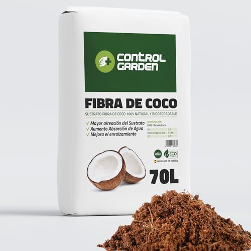 Control Garden Sustrato Fibra de Coco 70L | Abono Plantas 100% Natural para Huertos, Terrarios y Cultivos | Substrato Semilleros Biodegradable