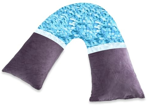 AS FANTASSLING Strimlad minnesskum V-kudde, V-kudde för nack- och axelsmärta, nackstödskudde för sömn, kroppskudde, V-formad kudde för vuxna (PURPLE)