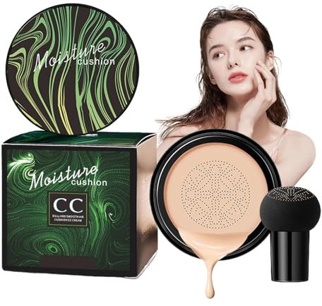 LíQuida FundacióN, Cc Creme, Bb Cream, Mushroom Head Air Cushion Bb Cream, Moisture Cushion, Cobertura De Larga DuracióN, Transpirable, Hidratante, Tono De Piel Uniforme(Blanco Marfil)