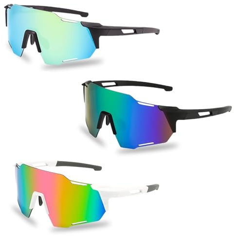 Ockyunoo 3 Pezzi Polarizzati Occhiali da Sole Sportivi, Occhiali da Sole da Bicicletta, Occhiali da Sole Sportivi Polarizzati, Occhiali da Ciclismo Antivento Uomo e Donna, per il Ciclismo, la Corsa
