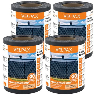 Rollo de Privacidad PVC para Valla de Jardín 4 Rollos (35m x 19cm) - Protección UV Resistente, Impermeable, Diseño de Rayas para Jardín Balcón Terraza, con 30 Clips de Montaje por Rollo