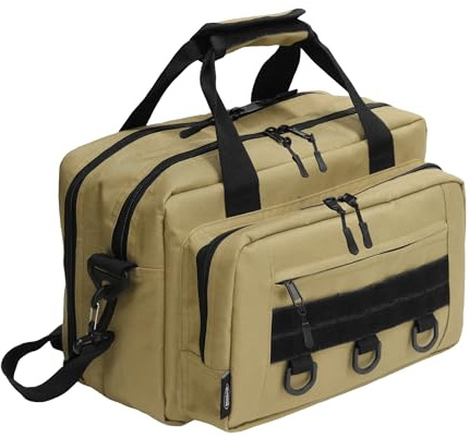 MYDAYS OUTDOOR Gun Range Bags for Handguns,Pistol Cases with Multi-Pockets,Tactical 2 Firearm Shooting Bag, Shooters Duffle Bag for Outdoor Hunting (Khaki)