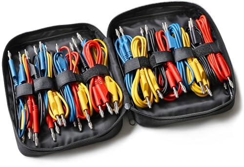 PeakTech P 8202, 24 Stück Messleitungen Set, 25cm - 200cm, Multimeter Test Kabel, Laborleitungen, Messkabel mit 4mm Bananenstecker, stapelbar, in 4 Farben je 25cm, 50cm, 75cm, 100cm, 150cm & 200cm