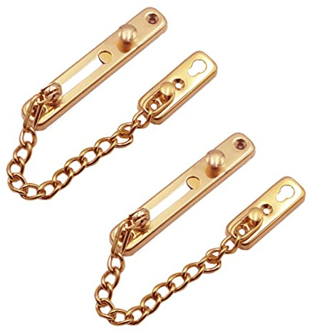 DECOMELODY 2 piezas Cerradura de Cadena para Puerta de Refuerzo Inoxidable con Bloqueo Antirrobo para Seguridad y Hotel Diseño sin Perforación Color Dorado