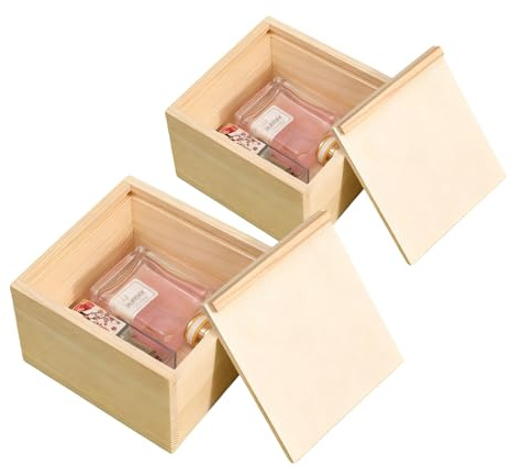 GBKDQQ 2 scatole portaoggetti in legno con coperchio scorrevole (15 × 15 × 8 cm), scatola di legno naturale, scatola decorativa per Natale, matrimonio, ricordo