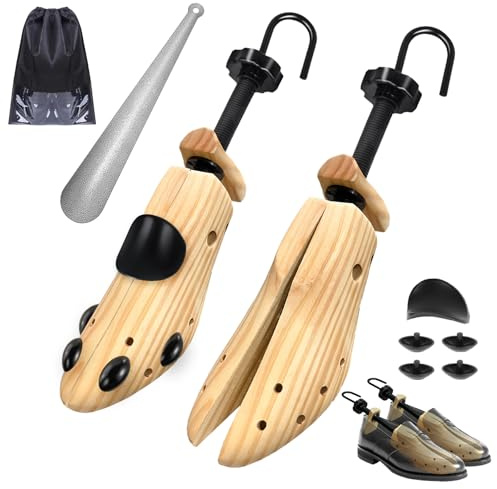 eachway Wooden Shoe Stretcher Men and Women for Wide Feet，Pair Premium of 4-way Shoe Tree Widener Stretch Length & Width L for Men's Size Us 10-13.5