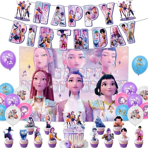 43pcs Set de Décoration Anniversaire, Kit de Fête avec Ballons, Bannière Joyeux Anniversaire, Cupcake Toppers, Fournitures de Fête pour Enfants et Adultes