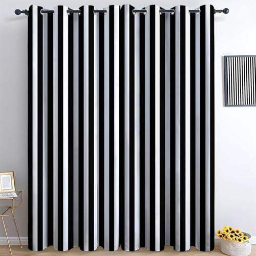 DSRDRFG Svartvita randiga gardiner 180 x 235 cm (B x H) moderna, enkla mörkläggningsgardiner med öljetter, vertikala ränder mönster, för sovrum, vardagsrum, kök och mer