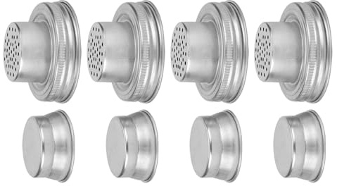 MUELODSIC Couvercles pour Saupoudreuses à Épices en Acier Inoxydable 304 Lot de 4 Pièces Compatibles Bocaux Mason Ouverture Large pour Sel Poivre Farine et Sucre Fermeture Hermétique