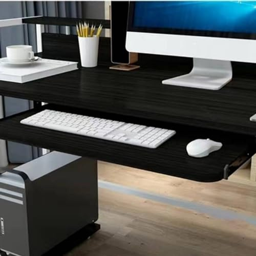 Ergonomiskt tangentbords- och musbricka med rundade hörn, utdragbar träbricka under skrivbordet för hem eller kontor (svart, 60 cm)