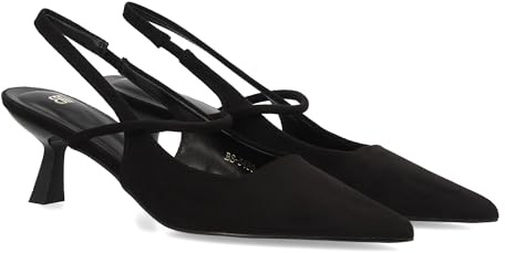 shoes&blues.es 98411 Zapato para Mujer de Salon con Tacon bajo, Punta Fina y Tira Cruzada. Estampado Liso, Ideal para Looks de Oficina o Eventos Especiales. Negro Talla 40