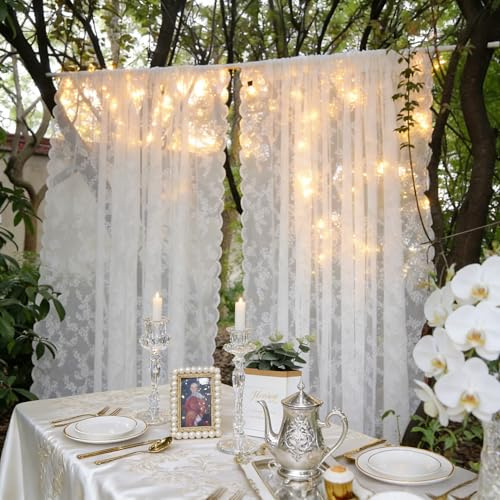 MINWEGI Lace Curtains for Windows Sheer Floral Design - 75x200cm White Country Style Panel - Lightweight & Breathable Window Treatments for Home Decor