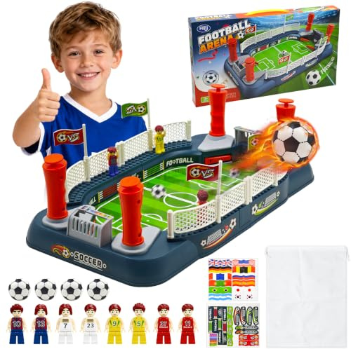 BBEUU Futbolín para niños, mini juego de mesa de fútbol con 8 figuras, 4 pelotas de fútbol, 1 bolsa de almacenamiento, portátil, futbolín de mesa para casa, fiesta, al aire libre, cumpleaños y regalos