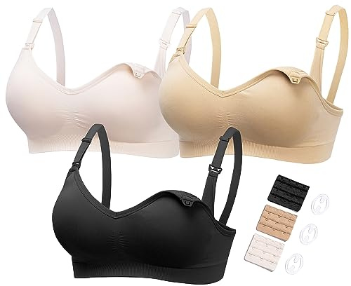 HOFISH - Confezione da 3 bralette da donna senza cuciture, per allattamento al seno, con estensori e clip extra, XL