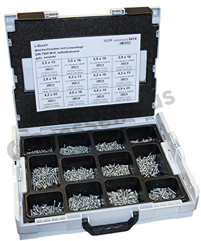 Dresselhaus 0/4499/000/8414// /06 Sortimo L-Boxx bestückt mit Bohrschrauben mit Linsenkopf DIN 7504 M-H, verzinkt, Grau