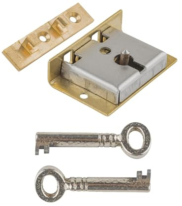 Small Brass Half Mortise Chest or Box Lock with Two Skeleton Keys | HL1-SB-2K
