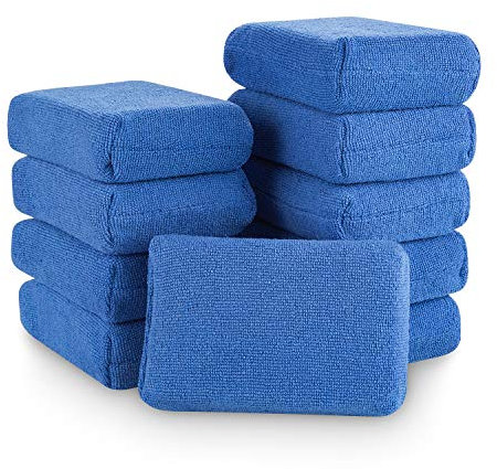 STARVAST Lot de 10 éponges en microfibre emballées dans des chiffons en microfibre Coutures intérieures résistantes Idéal pour appliquer de la cire, des produits d'étanchéité et autres Bleu 12x8x4 cm