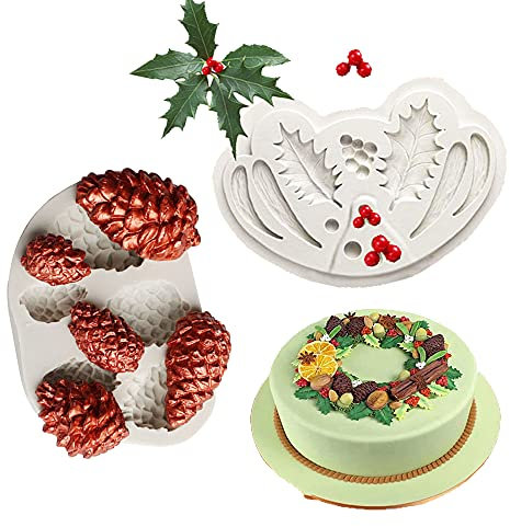 Cestony Stampi in silicone per foglie di agrifoglio e pigna per torte fai da te fondente biscotti biscotti budino di zucchero cioccolato caramelle dure decorazioni per dessert
