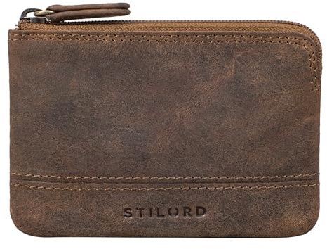 STILORD 'Tarlo' Schlüsseltasche Leder Schlüsseletui Tasche RFID Schlüsselmäppchen Münzbörse Minibörse mit Schlüsselring Vintage Echtleder, Farbe:mittel - braun