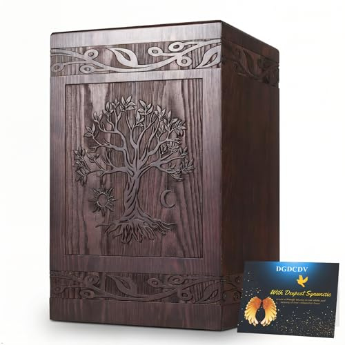 Cremation Urns for Human Ashes Adult Male Female, Wooden Tree of Life Urns Box and Casket for Men Women Child, Pets Cat Dog Urn, Burial Funeral Memorial Urns for ashes, Holds 222 Cubic Inch