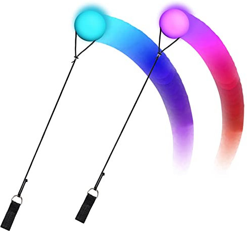 Joycabin 2 Stück LED Poi Bälle Set, Leuchtende POI Jonglierbälle mit Regenbogen Farben und Strobe Effekt, Soft leuchtball Verstellbaren Schnüren für Anfänger Kinder und Erwachsene