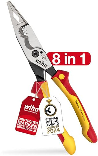 Wiha Alicates multifunción para electricistas 8 en 1 I Crimpar, pelar, cortar, agarrar, desbarbar, doblar, atornillar, cortar tornillos (45705)