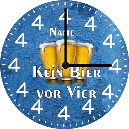 Print Equipment (60.14) Glasuhr Wanduhr Spruch Kein Bier vor Vier - Scherzartikel für die Wirtschaft - Ø 29 cm - gern auch personalisiert